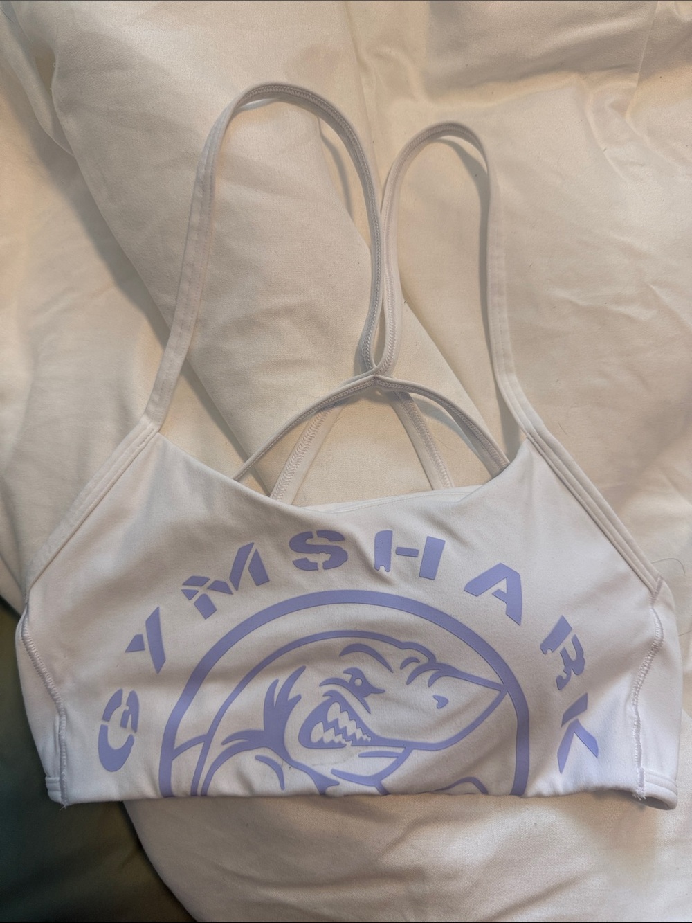 Gymshark White Sports Bra with Lavender Logo